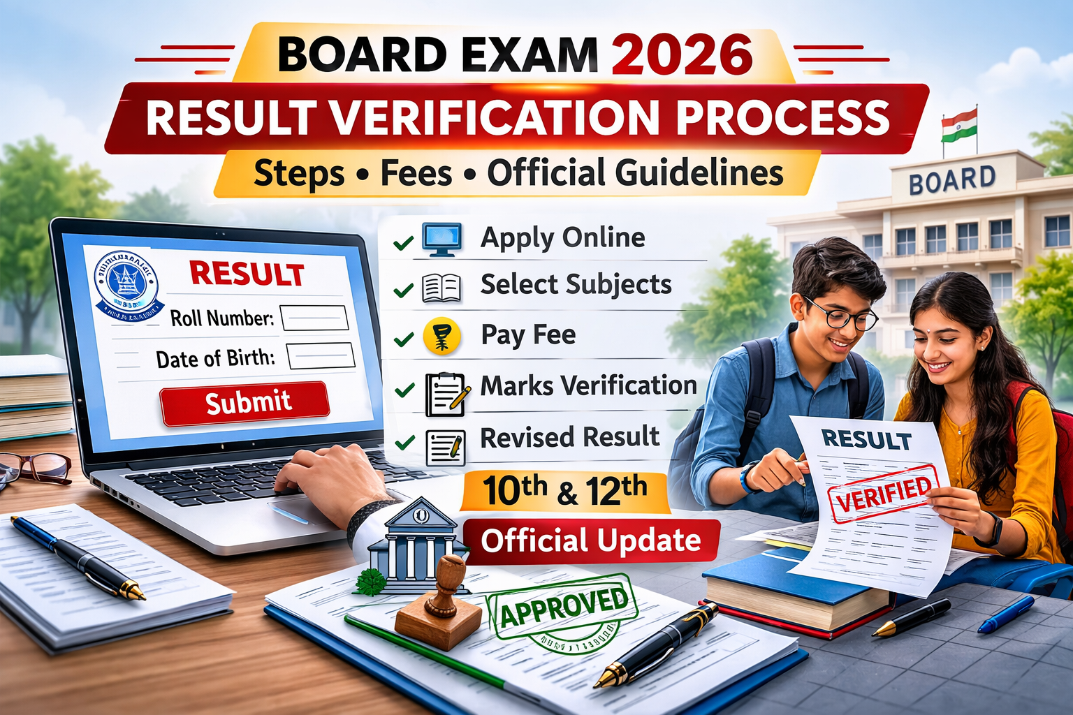 Know the board exam 2026 result verification process, steps to apply, fees, official rules, and what happens after rechecking of Class 10 and 12 results.